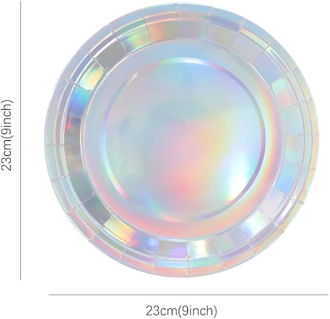 Iridescent Party Supplies, Holographic Paper Plates and Napkins Set, Rainbow Disposable Paper Plates Cups Knives Spoons Fork Straw for Birthday Wedding Party Serve 25 (Iridescent)