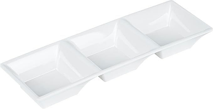 Melamine Triple Bowl, Melamine Triplet Bowl Set - Square Bowls - White - 8.8" - 10ct Box - Voga - Restaurantware