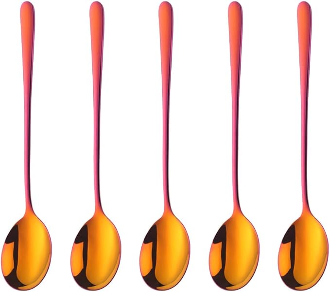 Buyer Star 5-pieces Rainbow Red Dinner Table Spoons 8-Inch Stainless Steel Metal Korean Soup Spoons