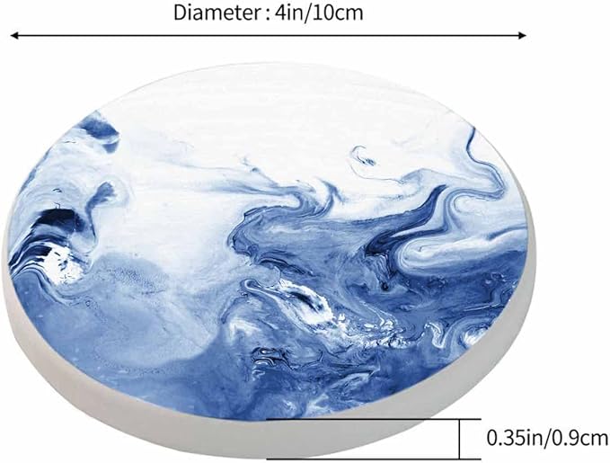 Blue Wave Creative Liquid Cup Coasters for Table Marble Texture Abstract Ocean Mixed Ink Fluid Reusable Drink Coasters Set 2 Pcs Coffee Home Farmhouse Living Room Bar Decor
