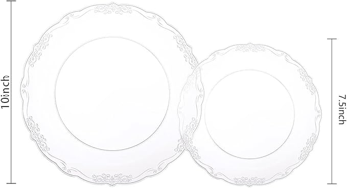 U-QE 100 Pieces Clear Plastic Plates - Clear Disposable Plates - Premium Hard Plastic Plates for Party, Holiday and Party Use Including 50 Dinner 10 '' & 50 Dessert Platos 7.5 ''
