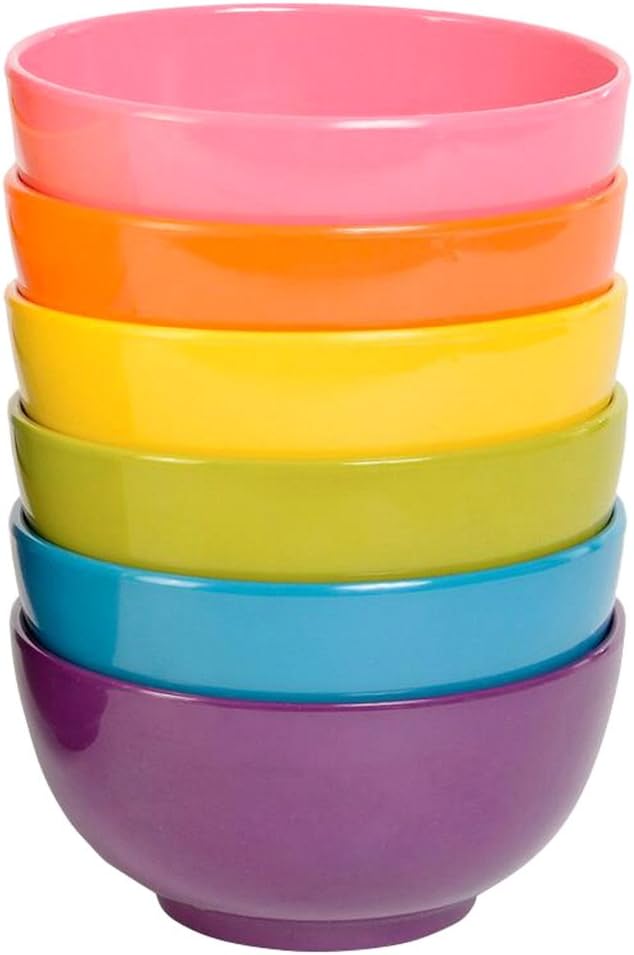French Bull Melamine Mini Bowls, 6-Piece Set, Small Serving Bowl – Snack, Condiment, Dip, Dessert, Ice Cream – Shatter Proof, Food-Safe, BPA Free, Dishwasher Safe, 4” 10 oz - Multicolor