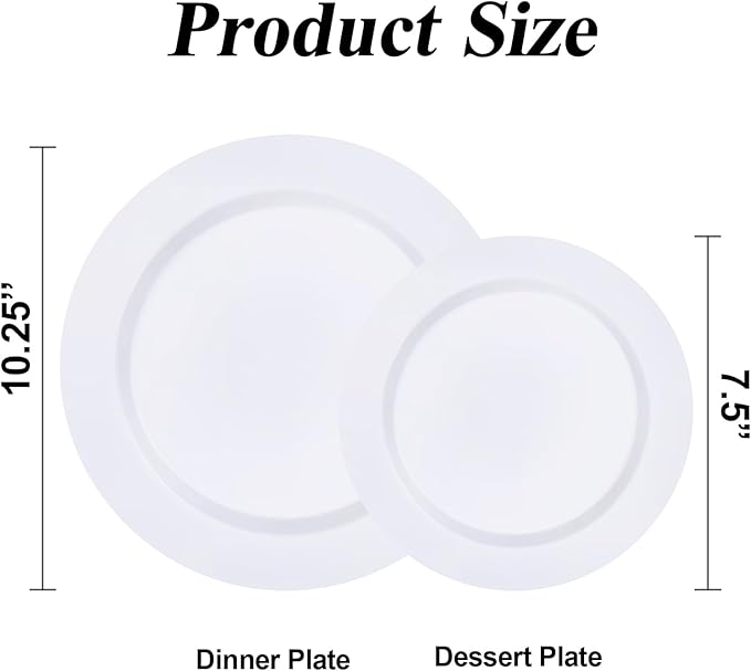 BESTSTAR 100PCS White Plastic Plates Set, 50 10.25 inch Dinner Plate and 50 7.5 inch Dessert Plates, Premium Disposable Plates for Party, Wedding