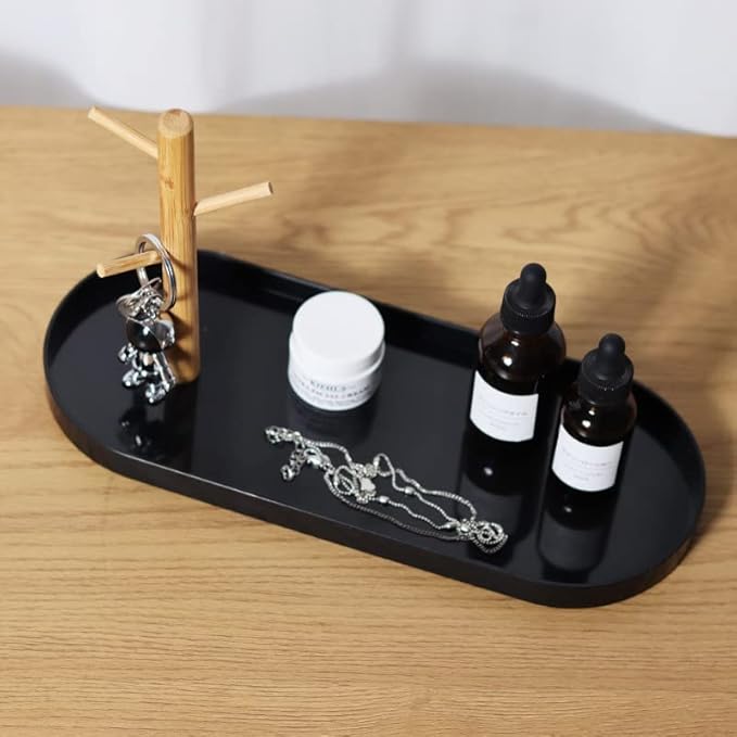 Shinpuru Key Tray & Key Bowl, Jewelry Tray with Wood 3-Tier Hanging Organizer - Multi-Functional Entryway Tray, Perfect for Key Bowl, Ring Holder, Jewelry Dish Organize (Black Oval)