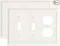 2-Pack Combo Double Toggle/Duplex Outlet Covers, Light Almond Switch Plates and Outlet Covers, Natural Bamboo Fiber Wall Plates for Electrical Outlets, 3 Gang Receptacle Cover, Corrosion Resistant