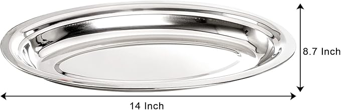 Suwimut 6 Pack Stainless Steel Oval Platter, Heavy Duty Mirror Polish Large Sizzling Platter Serving Tray Fish Plate for Steaming Fish Dessert Meat Sushi, 14-Inch by 8.7-Inch, Silver
