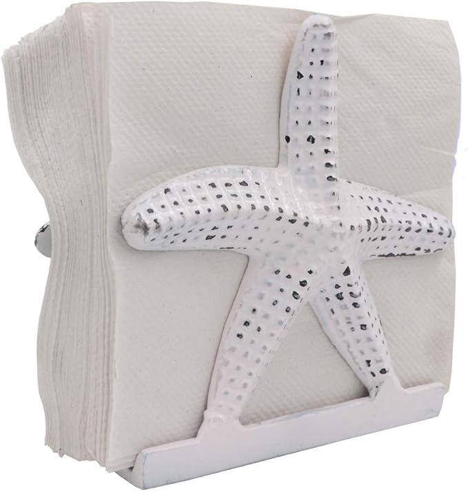 Nautical Starfish Lunch Dinner Metal Napkin Holder Kitchen Beverage Cocktail Ocean Coastal Napkin Holder By The Metal Magician (Distressed Pink)