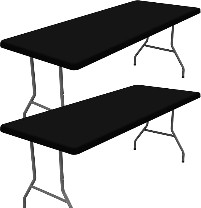 Spandex 4 Foot Rectangle Table Cloth 2 Pack, Elastic Fitted Tablecloths for Picnic, Stretch Washable Patio Table Cover for Outdoor, Camping, Banquet and Parties (Black, 24"x48")