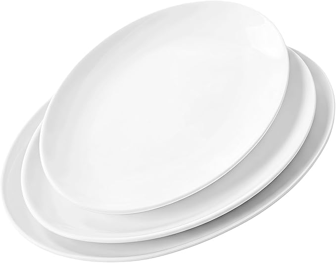 Serving Platters Set of 3 – 15.5/14/12 Inch Oval White Serving Platters, Large Porcelain Serving Platter Set for Party, Appetizers, Charcuterie, Sushi & Dessert, Microwave & Dishwasher Safe