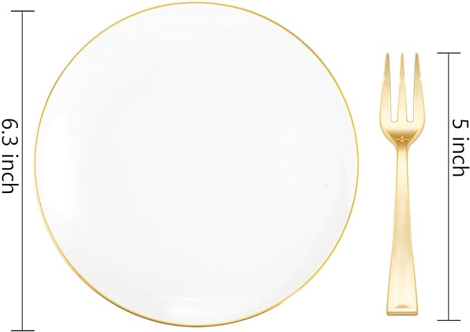 Festiva 400Pcs Gold Dessert Plates 6.3" with Forks 5"- 200PCS Small Disposable Dessert/Cake/Appetizer Plates and 200PCS Forks - Serve 200 Guests for Birthday Party& Wedding &Valentine's Day