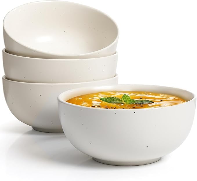 AISBUGUR Cereal Bowl, Ceramic Bowls Set of 4, 26oz Large Soup Bowls for Kitchen Dishwasher & Microwave Safe, Perfect for Cereal, Soup, Oatmeal, Salad, Pasta, Dessert, Rice, Matte White