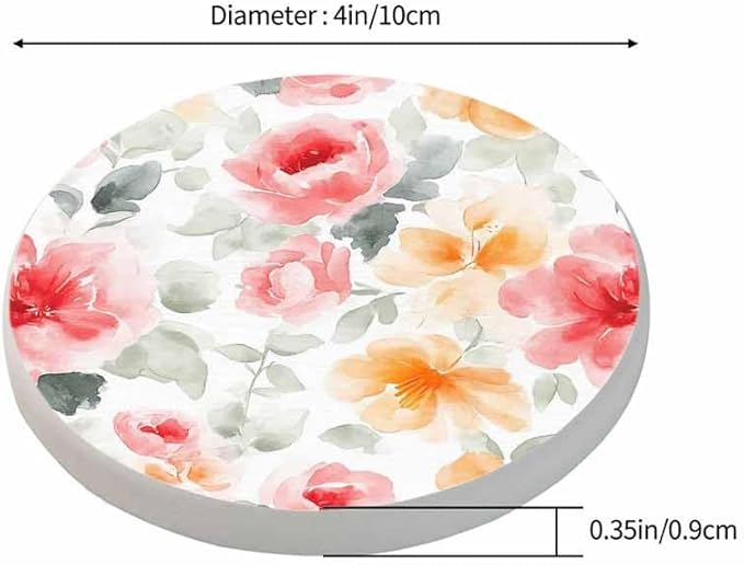 Pastel Roses Watercolor Anti Slip Coasters Beautiful Colorful Blossom Botanical Cups Place Mats for Table Home Decor 4 Inches Living Room Kitchen Coffee Table,2 Pcs