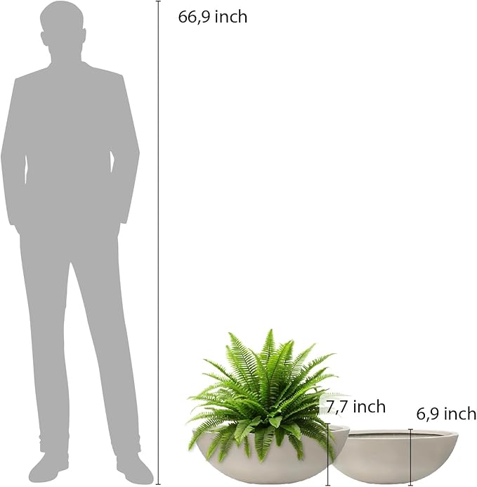 6.9" H x 19.7" D Round Bowl Fiberstone Planter for Succulent and Lotus with Drainage Hole, Smooth Finishes, Weather Resistant, Included 2 Extra Coco Mats (Taupe, 17.9" Pot Opening)