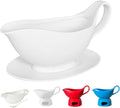 Gravy Boat with Saucer - 20oz Fine Porcelain Sauce & Salad Dressing Boat (White) Suitable for microwave ovens and dishwashers