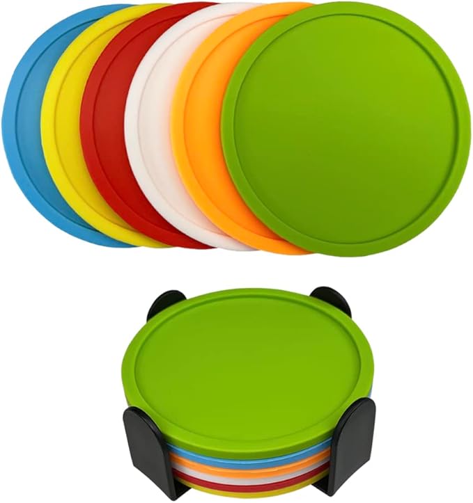 6 Pieces Silicone Coasters, Cup Coasters for Drinks, Heat Resistant Glass Cushion, Coffee Coaster for Table, Desk, Kitchen, Office, Bar Furniture Protection, Hot Cup Mat (Mix Color)