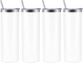 Volhoply 4 Pack Skinny Tumblers with Lid and Straw, 20oz Stainless Steel Straight Tumbler Bulk, Vacuum Insulated Coffee Mug for Home, Office, Travel, DIY (White,4 Pack)