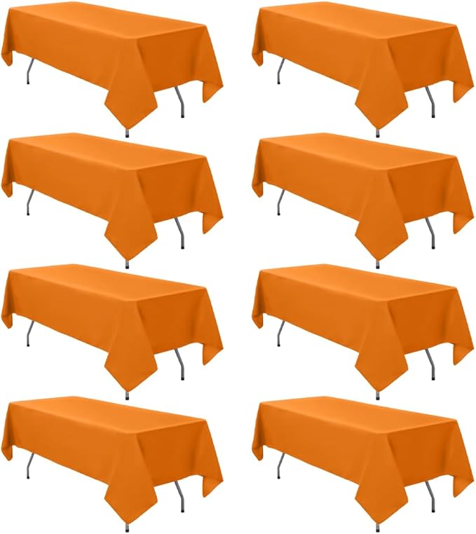 8 Pack Orange Tablecloth 60 x 126 Inch Rectangular Table Cloth for 8 Foot Rectangle Tables, Wrinkle Resistant Washable Rectangle Fabric Table Covers for Wedding Party Banquet Buffet and Camping