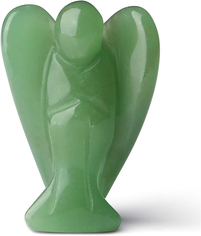 YATOJUZI 2" Green Aventurine Angel Decor Healing Crystals Polished Natural Stone Sculpture Statue Hand Carved Cute Figurines Energy Reiki Home Room Office Desk Decoration Guardian Gifts for Women Men