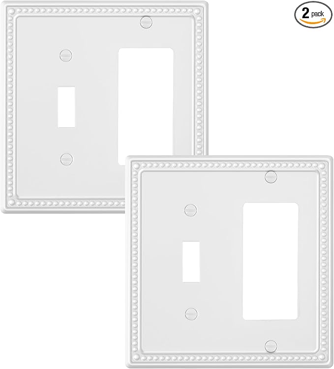 2-Pack Combo Toggle/Decorator Light Switch Cover Plate, Pearls Decorative Electrical Outlet Covers, Metal Wall Switch Plates and Outlet Covers, Pure White
