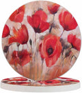 Poppy Flowers Cup Coasters Set of 2 Watercolor Oil Painting Style Beautiful Blossom Wooden Table Apartment Decor 100% Diatomite for Drinking Glasses,4 Inches