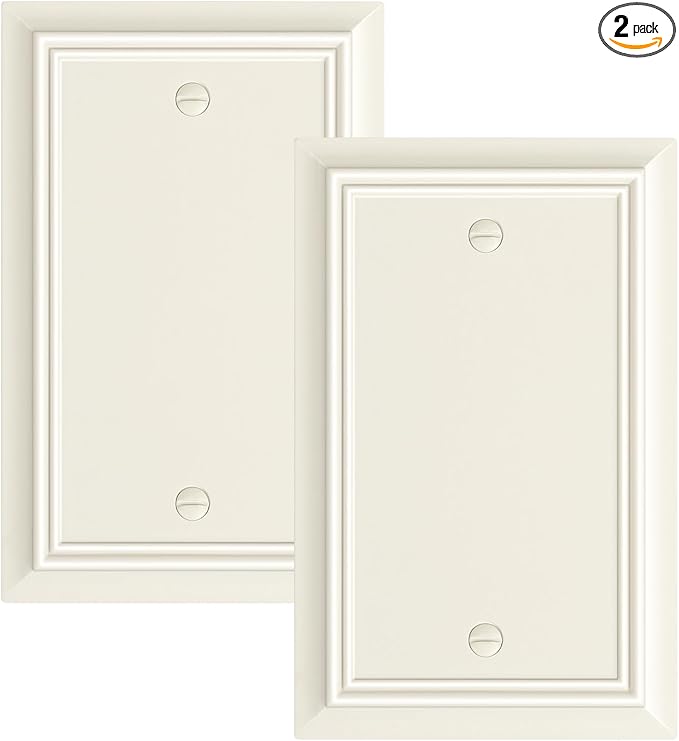 2-Pack Single Blank Wall Plate, Durable Natural Bamboo Fiber Wall Plate Cover,Light Almond 1 Gang Wall Plate for Unused Outlets/Switches, Corrosion Resistant