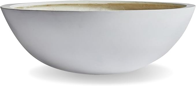 7.7" H x 22" D Round Bowl Fiberstone Planter for Succulent and Lotus with Drainage Hole, Smooth Finishes, Weather Resistant, Included 2 Extra Coco Mats (White, 19.9" Pot Opening)
