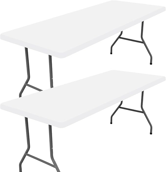 Spandex 4 Foot Rectangle Table Cloth 2 Pack, Elastic Fitted Tablecloths for Picnic, Stretch Washable Patio Table Cover for Outdoor, Camping, Banquet and Parties (White, 24"x48")
