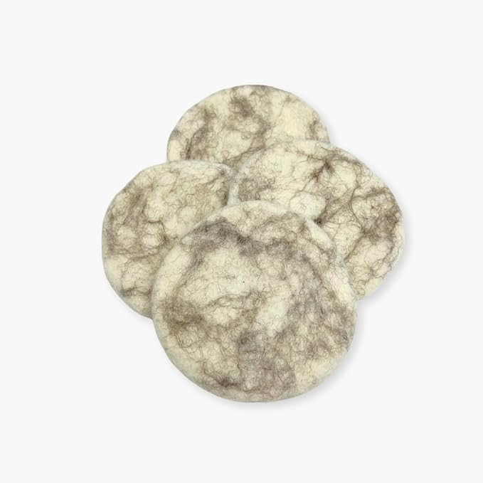 Humble Hilo Handmade Felt Coaster, 3.9 inches, Set of 4 (Thin White Marbelized)