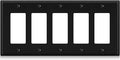 ELEGRP 5-Gang Decorative Wall Plates, Standard Size 4.52" H x 10.03" L Unbreakable Thermoplastic Faceplate Cover for Decorator Receptacle Outlet Switch, UL Listed (1 Pack, Glossy Black)