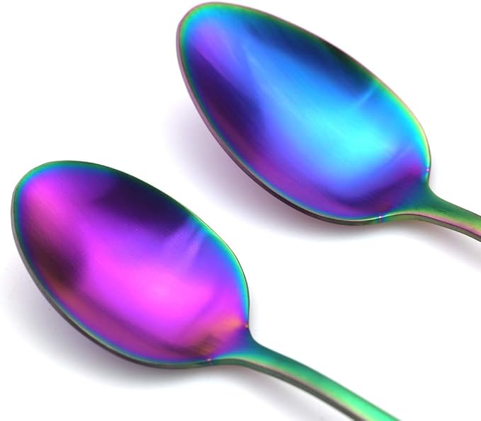 JASHII Modern Royal 20 Pcs Matte Rainbow 18/10 Stainless Steel Utensils Cutlery Dinnerware Set w/ 4 Pcs Straw, Knife Fork and Spoon Flatware Set for Wedding Festival Christmas Party Service for 4