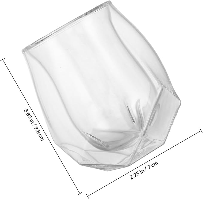 Double Wall Whiskey Glass with Pentagonal Base, Creative Small Tumbler for Home Parties, Ribbed Insulated Glassware for Women and Cocktail Enjoyment