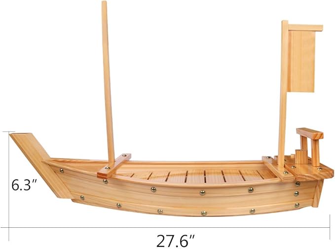 Kichgather 27.6“ Wooden Sushi Serving Tray Boat Plate for Restaurant or Home