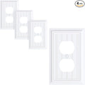4-Pack Classic Beadboard Duplex Outlet Cover Plate, Decorative Pure White Switch Plates and Outlet Covers, Natural Bamboo Fiber Wall Plates for Electrical Outlets, 1 Gang Receptacle Cover