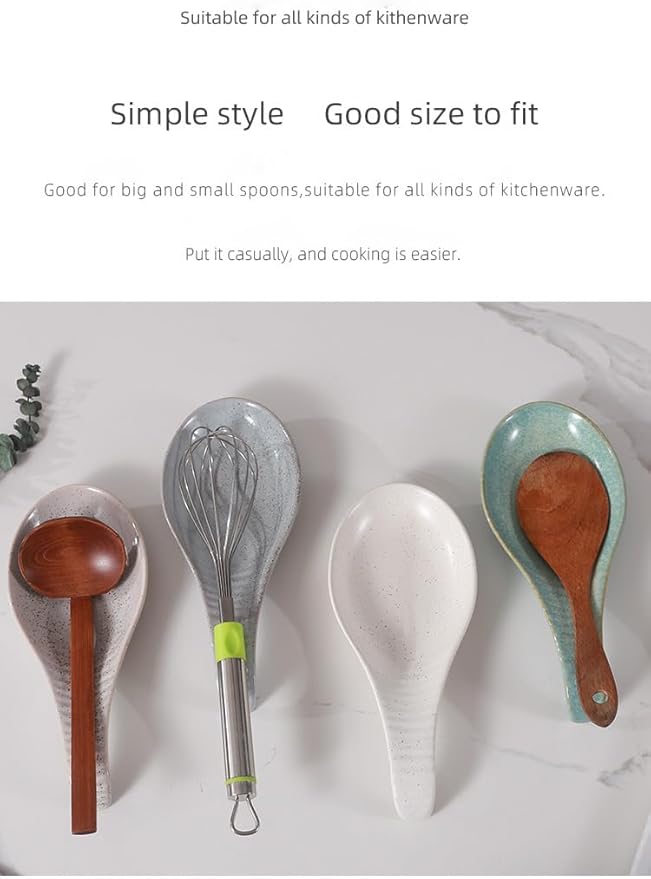 Ceramic Spoon Rest for Stove Top, 9 In, Large Spoon Holder for Kitchen Counter, Farmhouse Porcelain Utensil Rest for Thankgiving Christmas Gift, Dishwasher Safe, Heat-Resistant, Gray Pitting (1 PC)