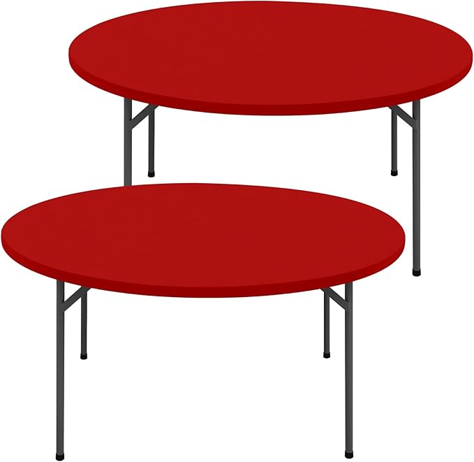 Round Spandex Christmas Tablecloth 2 Pack, Elastic Fitted Waterproof Tablecloths for 25"-30" Tables, Stretch Washable Picnic Table Cover for Camping, Dining, Indoor and Outdoor, Red