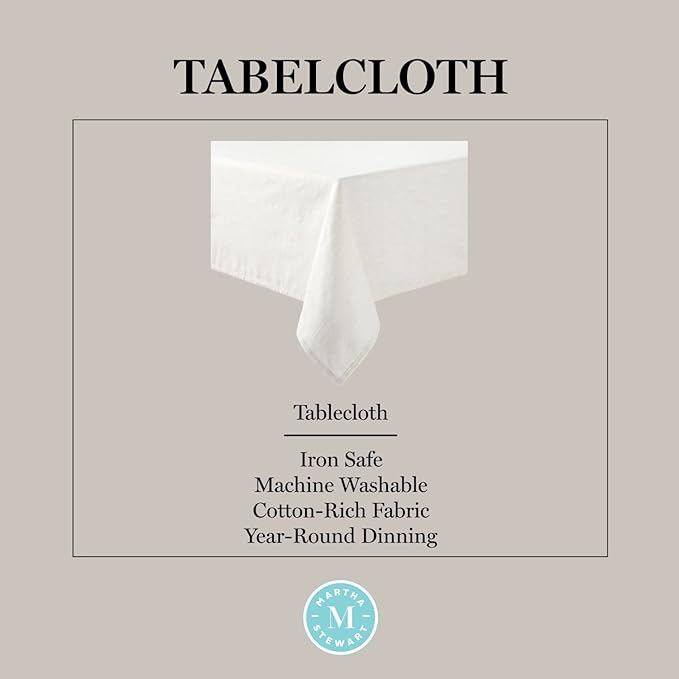 Martha Stewart Honeycomb Modern Farmhouse Polyester Cotton Rectangle Tablecloth, Beige, 60"x120"