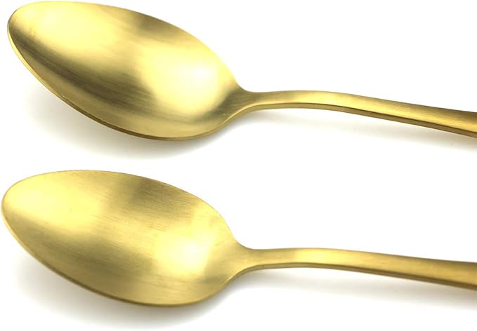 JASHII Modern Royal 5 Pcs Matte Gold 18/10 Stainless Steel Utensils Cutlery Dinnerware Set w/Drinking Straw, Knife Fork and Spoon Flatware Set for Wedding Festival Christmas Party Service for 1