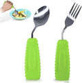 Adaptive Utensils for Hand Tremors,Arthritis and Parkinsons -Weighted Silverware with Non-Slip Handle to Easy Grip,Eating Flatware for Elderly Use (Left Hand 1 pc Fork+1 pc Spoon=2 pcs,Green)