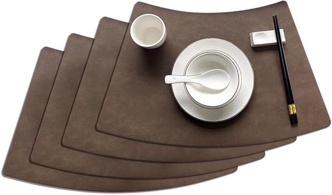 Leather Round Table Washable Placemats, Thick Faux Leather Heat Resistant Wedge Table Placemat, Waterproof Non-Slip Easy to Clean Place mat for Kitchen Coffee Dining Room Table Set of 4