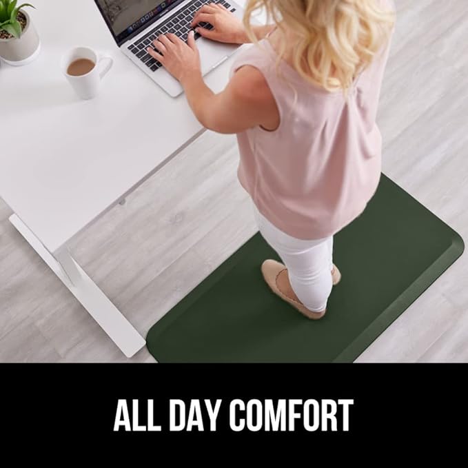 GORILLA GRIP Comfortable Cushioned Kitchen Mats for Floor, 48x20, Waterproof and Stain Resistant Soft Top, 3/4 Inch Thick Ergonomic Standing Desk Anti Fatigue Mat, Foam Supports Feet, Hunter Green
