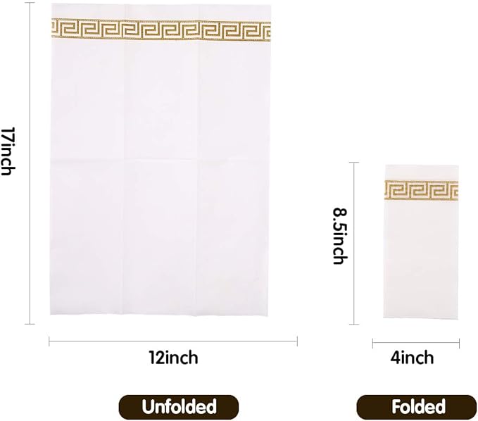 Vplus 200 PACK Guest Towels Disposable Bathroom, Decorative Bathroom Napkins, Soft and Absorbent Disposable Dinner Napkins Cloth Like for Kitchen, Parties, Weddings, Christmas Party（Gold)