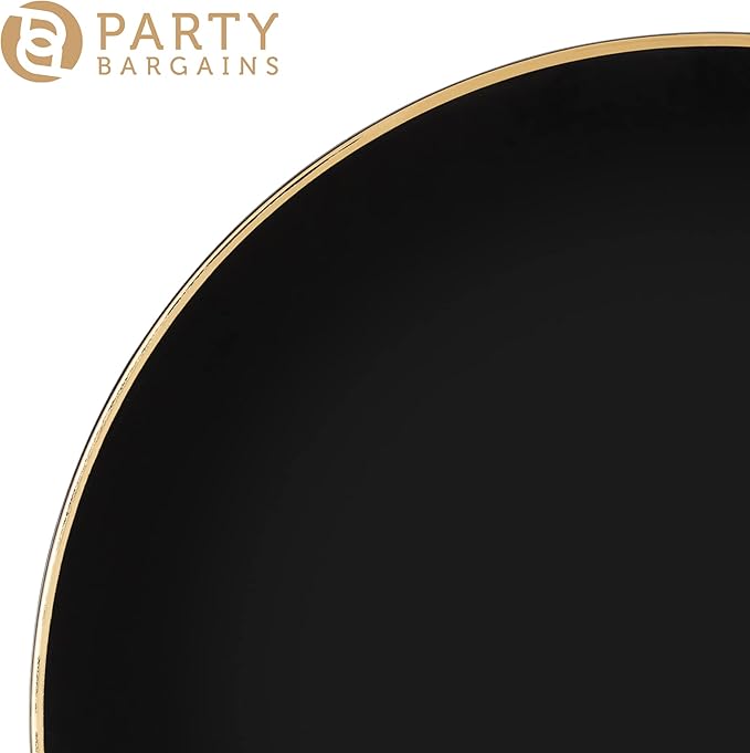 PARTY BARGAINS 13-Inch Charger Plates - 96 Pack, Organic Collection Black Gold Rim, Heavy-Duty Disposable Chargers for Elegant Dining - Ideal for Weddings and Formal Events