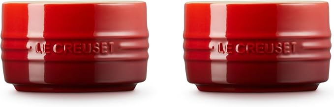 Le Creuset Stoneware Round Ramekin Straight Wall Set of 2, 7 oz. Each, Cerise