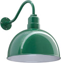 Steel Lighting Co. Hollywood Bowl Light | Outdoor Wall Mounted | 15 inch Bowl Dome | 16 inch Gooseneck | Barn Light Made in America | Green Exterior/White Interior