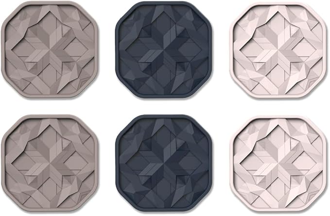 UMIRRO Silicone Cup Coasters for Drinks with Tailored Holder, Coffee Table Centerpiece, Modern Home Bar or Aesthetic Kitchen Essentials, Blue House Decor Gifts, Set of 6, Moonlit Beach