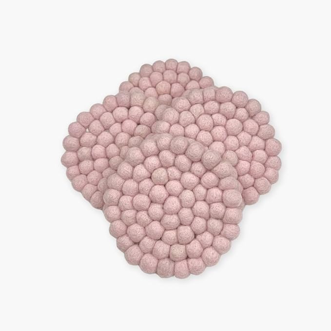 Humble Hilo Handmade Felt Coaster, 3.9 inches, Set of 4 (Dusty Pink)