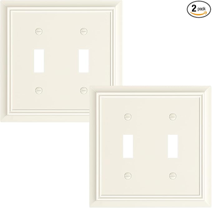 2-Pack Double Toggle Light Switch Cover Plate, Durable Natural Bamboo Fiber Decorative Switch Plate Covers, Light Almond 2 Gang Wall Plate, Corrosion Resistant