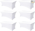 Table Cover for 6 foot Rectangle Tables-6 Pack White Fitted Stretch Tablecloth-Elastic Spandex 6ft Folding Tablecloths for Party, Vendor Booth Display, Banquet Buffet Event, Craft Trade Show