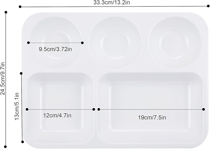 Divided Melamine Plates 5-Compartment White Serving Tray, 13.3 x 9.76 inches, 3 PCS, PFW-133976-03