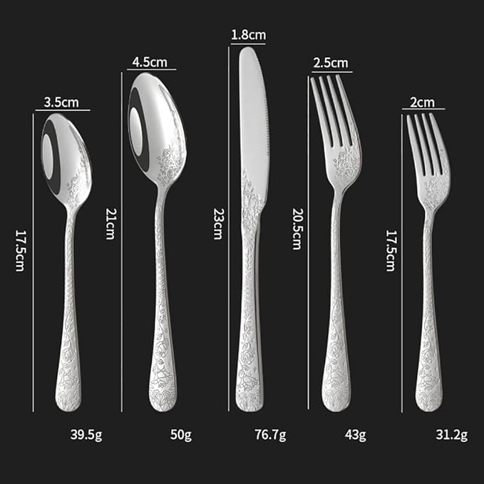 50-piece flowers TWEE Silverware Set for 10, Palace Style Stainless Steel Flatware Cutlery Serving Utensils, Eating Tableware for Home Kitchen Hotel Restaurant, Mirror Polished